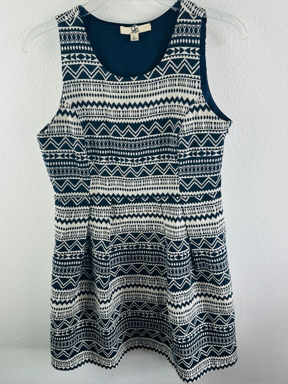 Ya Los Angeles Navy Ivory Tribal Pattern Dress Size L